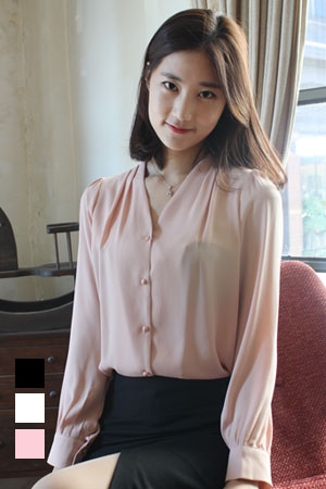 http://lasol.kr/shop/goods/goods_view.php?goodsno=1734 라쏠 쉬폰브이 다나 블라우스(긴팔) (핑크블라우스 블랙블라우스 ...
